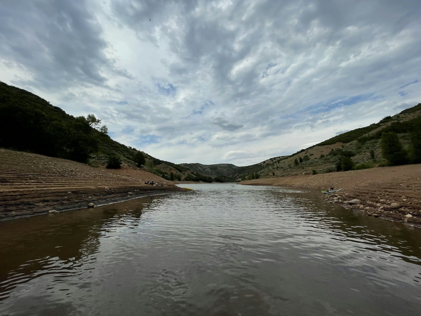 Reservoir and mountains under a cloudy sky in northern Utah